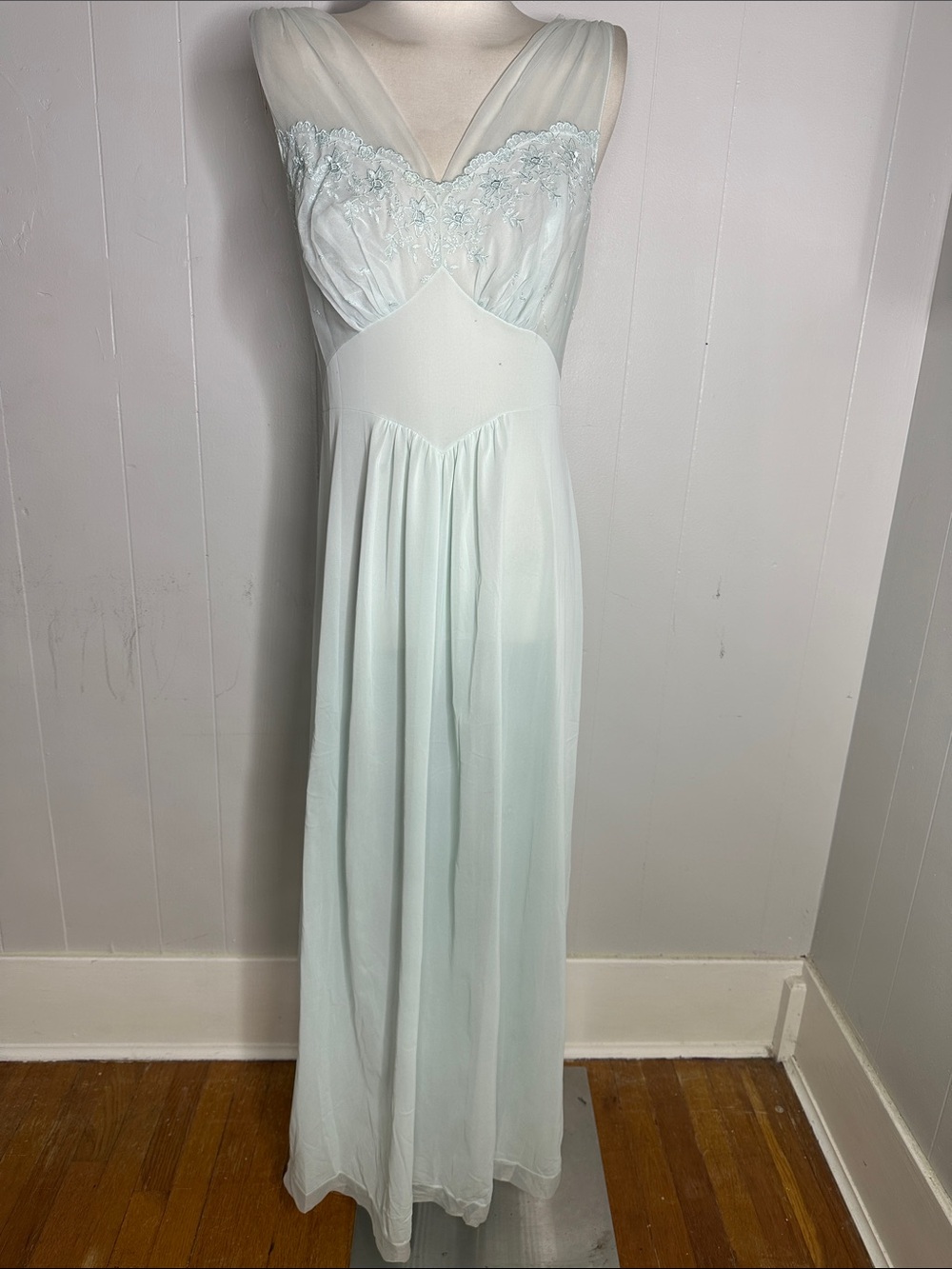 Vintage 50s Cinderella Blue Icy Chiffon Nightgown
